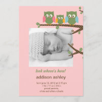 Dotty Owls Baby Girl Birth Ankündigung