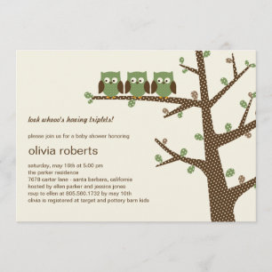 Dotty Owls Triplets Baby shower Invitation