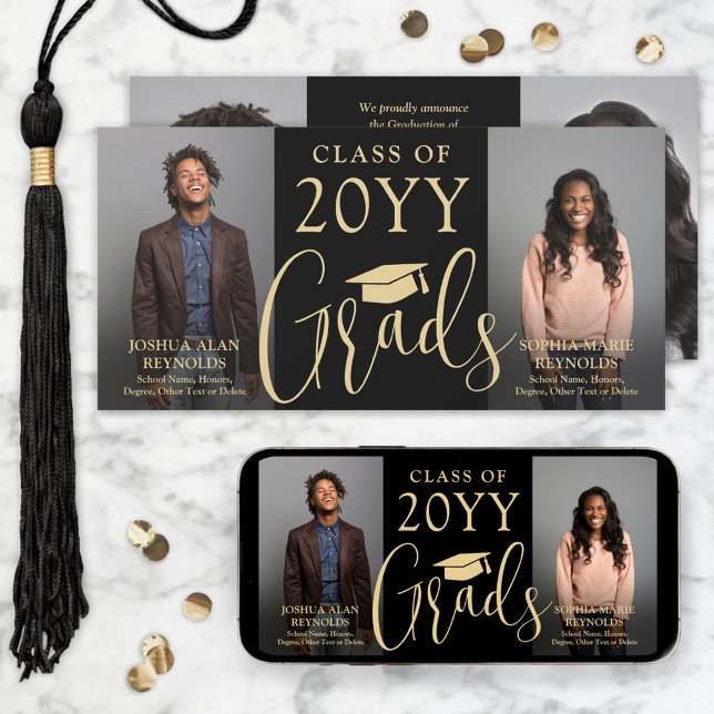 Double Abschluss 2 Black & Gold Joint Foto Ankündigung (Von Creator hochgeladen)