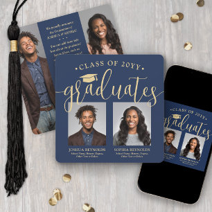 Double Abschluss 2 Grades & 4 Fotos Navy & Gold Ankündigung