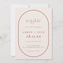 Double Arch Tying Knot Wedding Terracotta Script Einladung