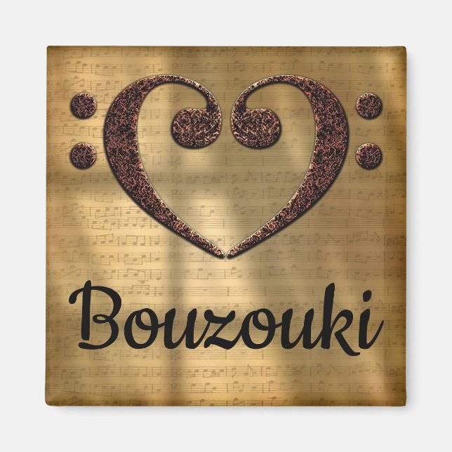 Double Bass Clef Heart Bouzouki Magnet (Vorne)