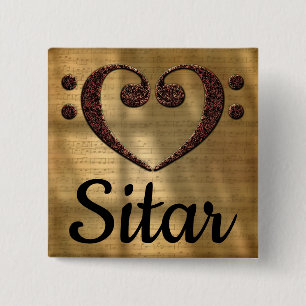 Double Bass Clef Heart Sitar Button