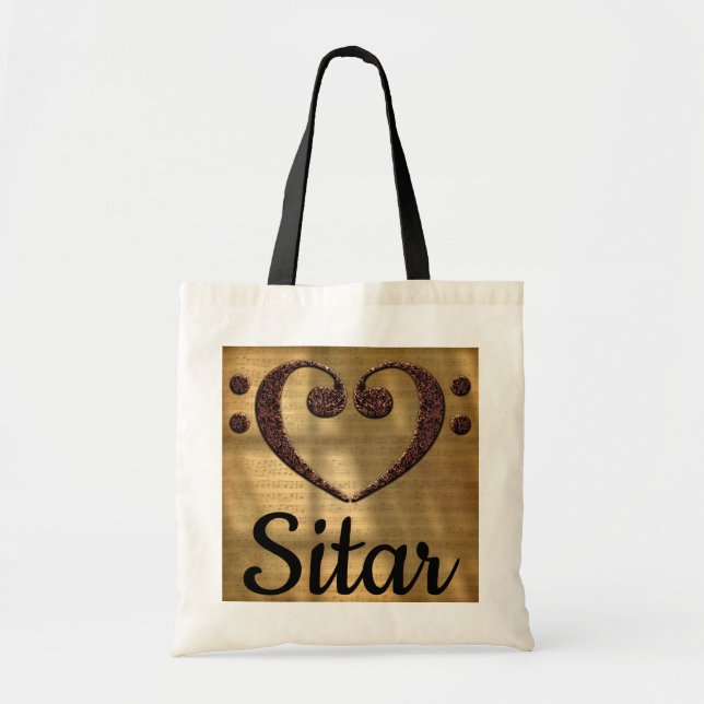 Double Bass Clef Heart Sitar Tragetasche (Vorne)