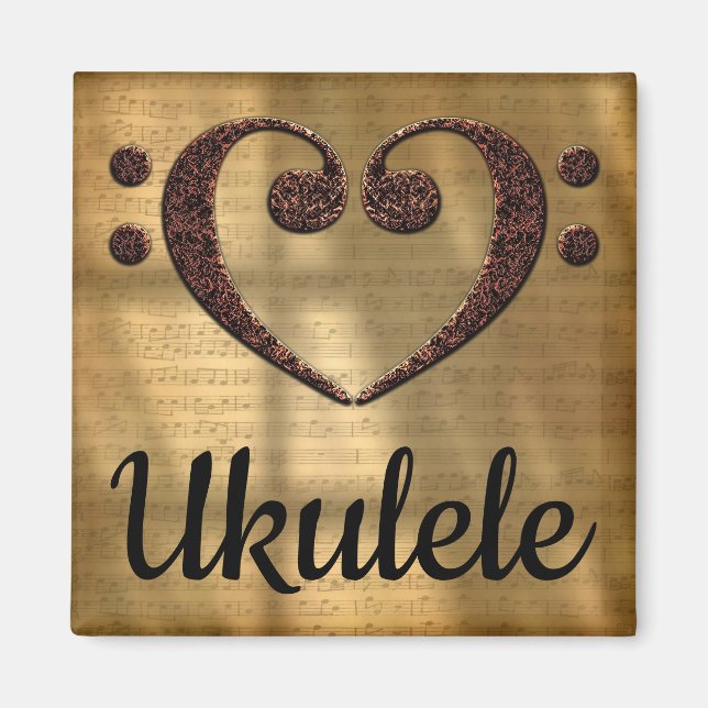 Double Bass Clef Heart Ukulele Magnet (Vorne)