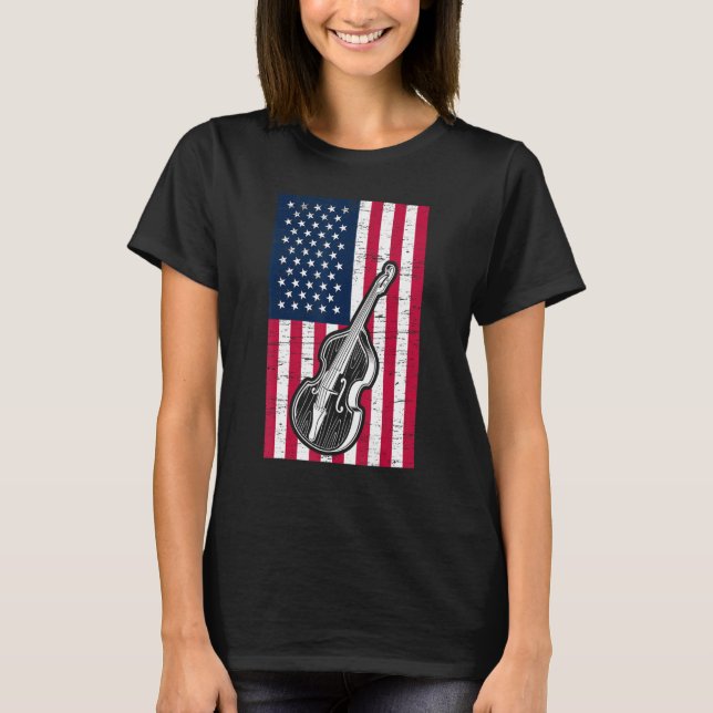 Double Bass US Flag Patriotic Double Bassist T-Shirt (Vorderseite)