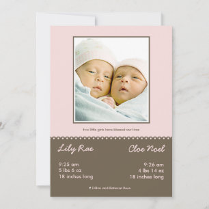Double bienheureux Faire-part de naissance jumelle