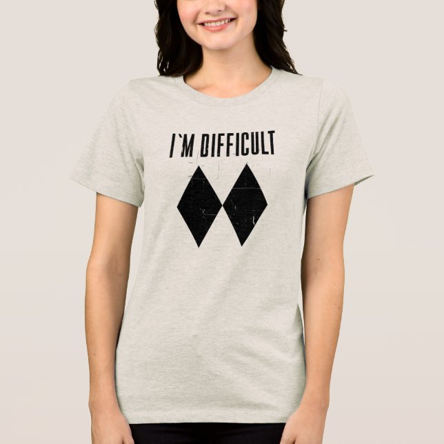 Double Black Diamond Ich bin schwierig Skiunterric Tri-Blend Shirt (Vorderseite)