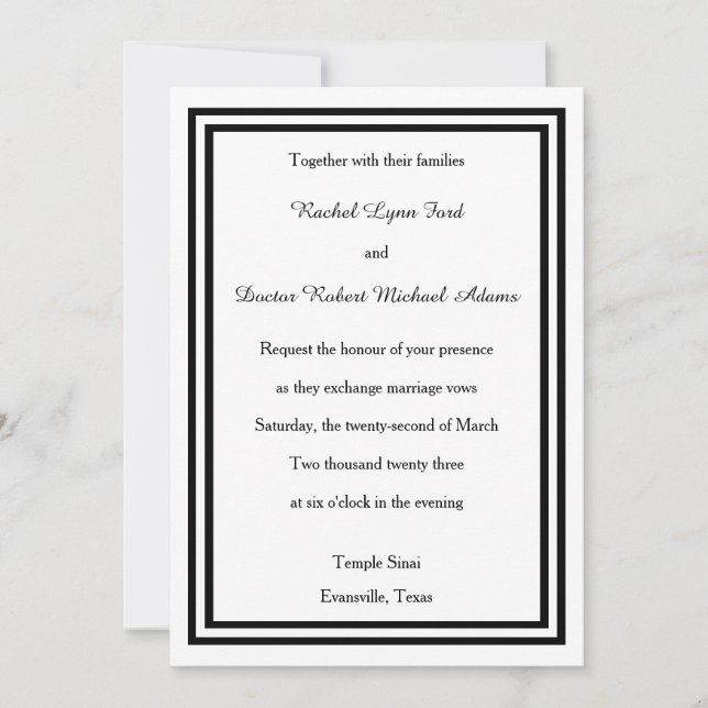 Double Black Trim - 12x18Wedding Einladung (Vorderseite)