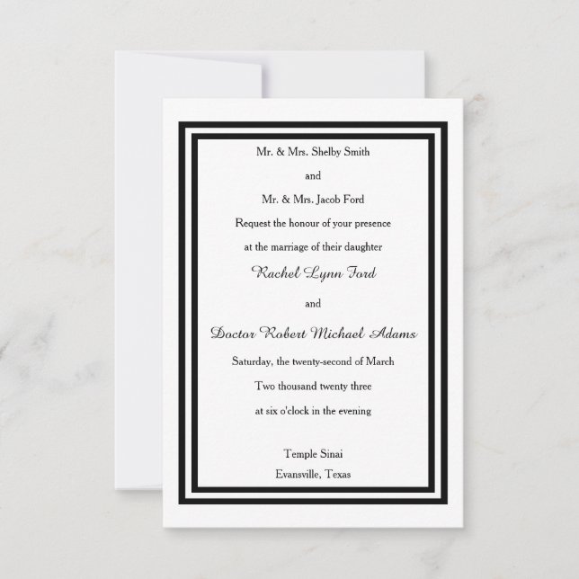 Double Black Trim - 3x5 Einladung zur Hochzeit (Vorderseite)