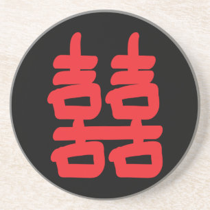 Double Bonheur dans le Dessous de verre rouge