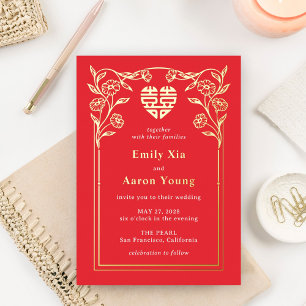 Double bonheur FOIL chinois Faire-part de mariage