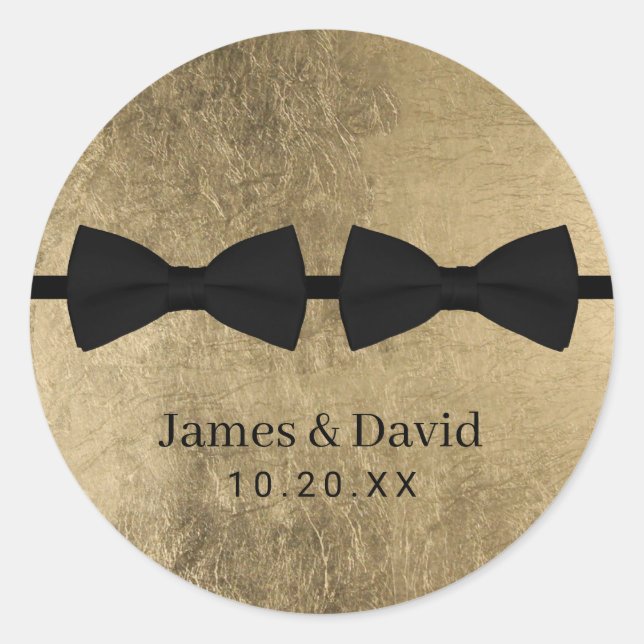 Double Bow Krawatte Modernes Gold Gay Wedding Sieg Runder Aufkleber (Vorderseite)