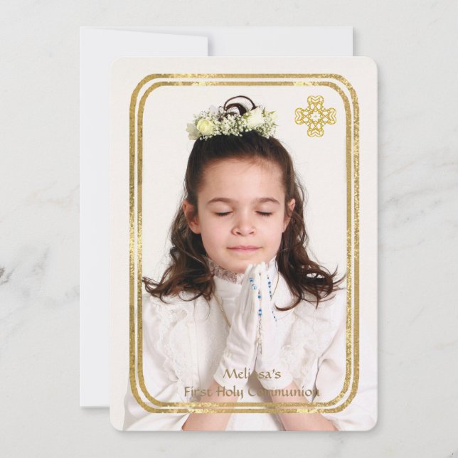 Double cadre or mince photo Invitations religieux (Devant)