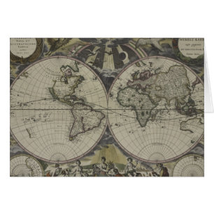 Double carte 1672 du monde d'hémisphère