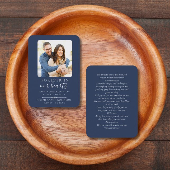 Double carte de prière bleue photo funéraire commé (Créateur téléchargé)