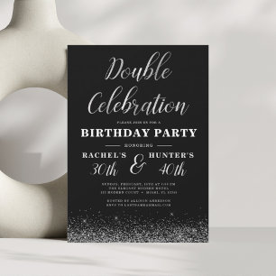 Double Celebration Black Silver Geburtstagsparty Einladung