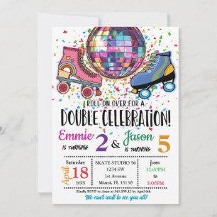 Double Célébration Roller Skating Disco Invitation