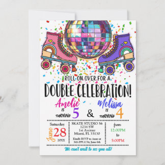 Double Celebration Roller Skating Disco Invitation Einladung