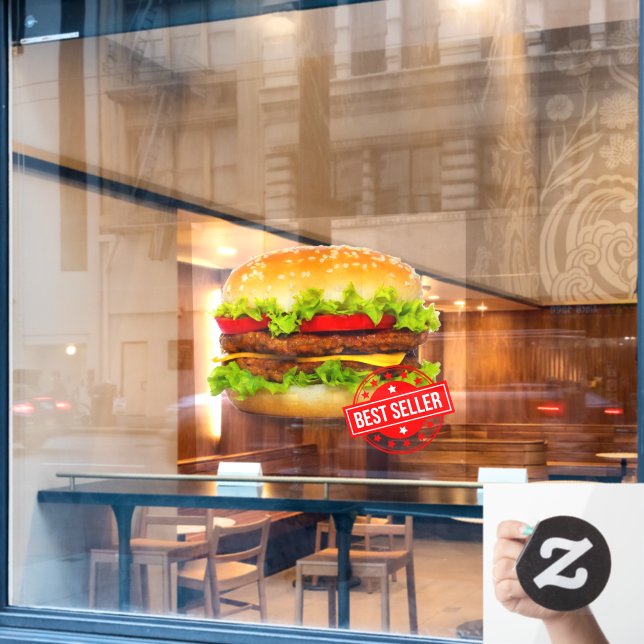 Double Cheeseburger Best Seller Burger Advert Fensteraufkleber (Café-Fenster)