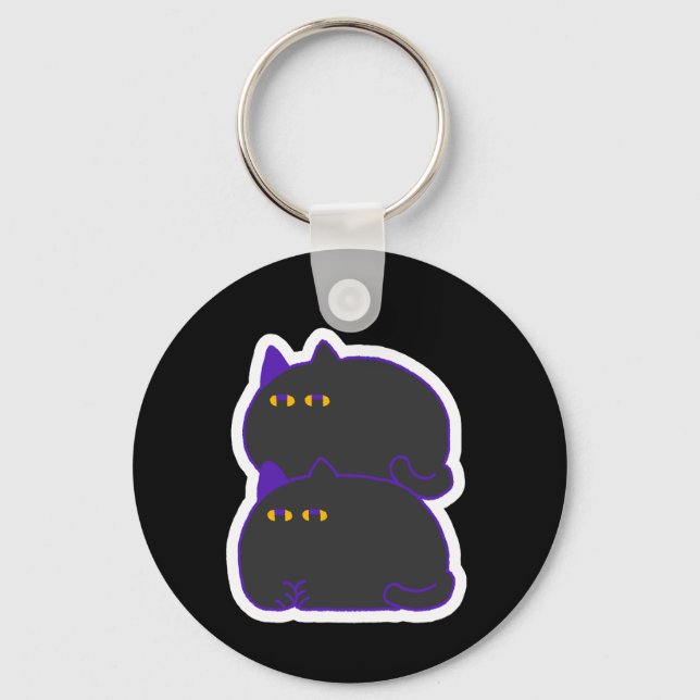 Double Chonky Black Cat Keychain Schlüsselanhänger (Vorderseite)