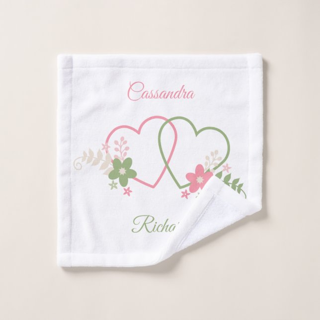 Double coeur personnalisé nouvellement marié (Gant de toilette)