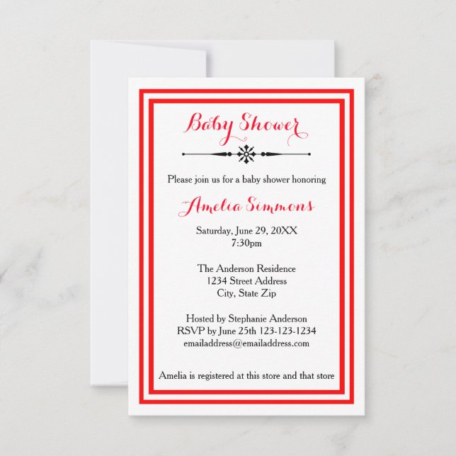 Double coupe rouge - Invitation Baby shower 3x5 (Devant)