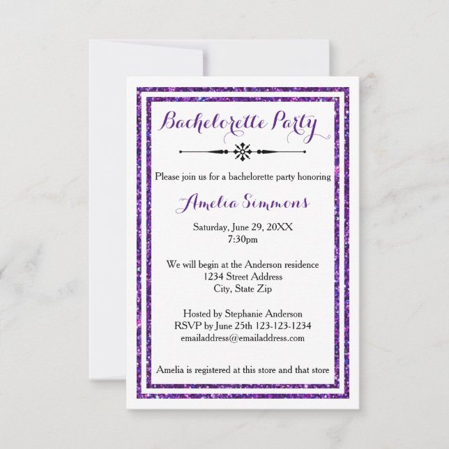 Double coupe violette - Invitation Bachelorette 3x (Devant)