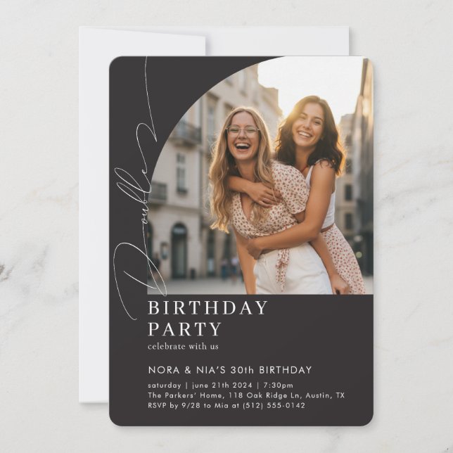 Double Dual Joint Celebration Photo Birthday Party Einladung (Vorderseite)
