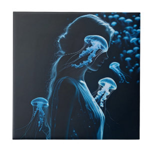 Double Exposure of Sensual Female Silhouette with Fliese