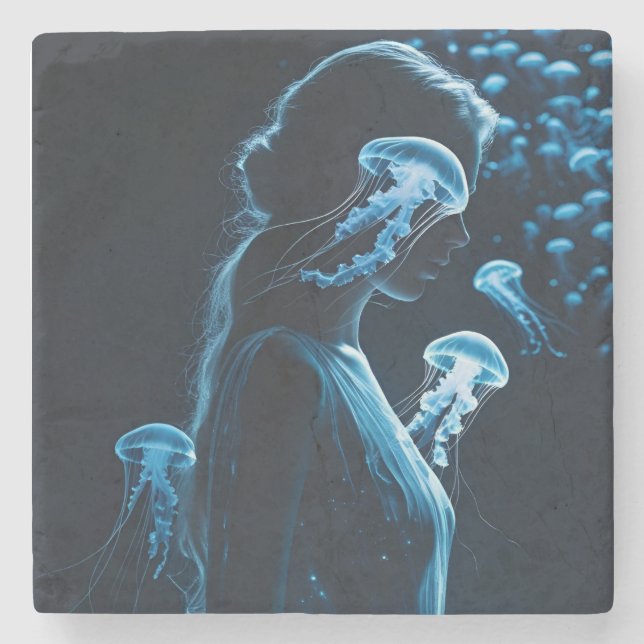 Double Exposure of Sensual Female Silhouette with Steinuntersetzer (Vorderseite)