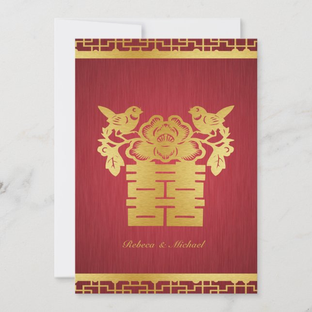 Double faire-part de mariage chinois de bonheur (Devant)