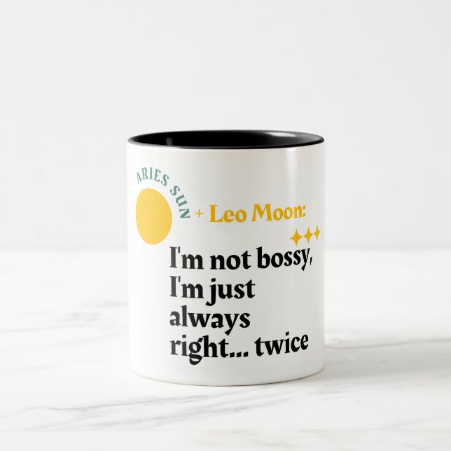 Double Fire Power - Aries Sun, Leo Moon Zodiac Tas Zweifarbige Tasse (Mittel)