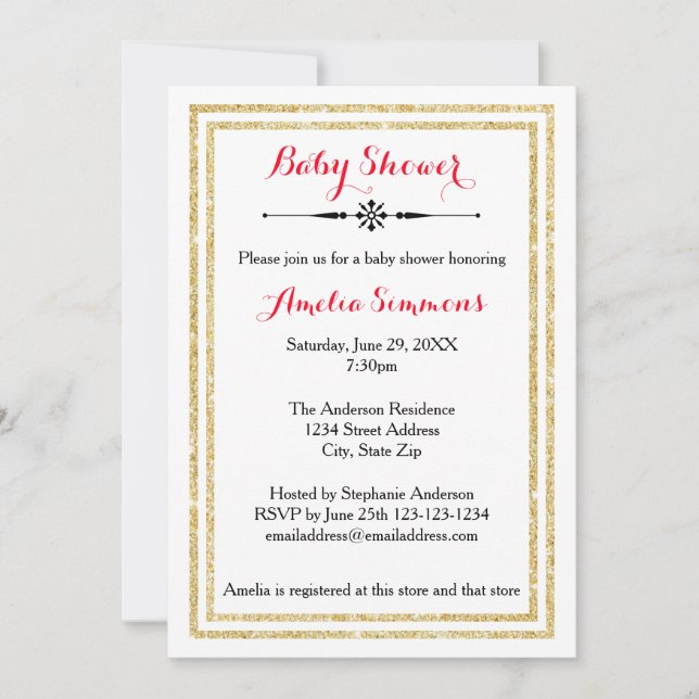 Double Gold Trim - Invitation Baby shower (Devant)