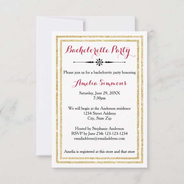 Double Gold Trim - Invitation Bachelorette 3x5 (Devant)