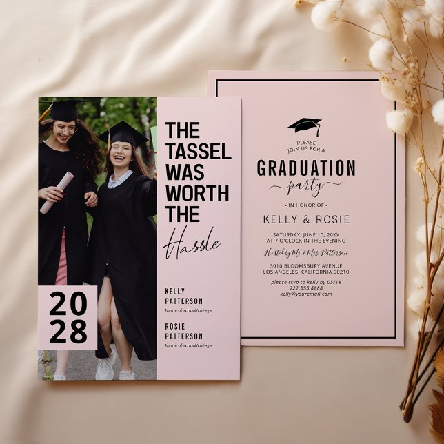 Double Graduation Chic Photo Party Invitation (Créateur téléchargé)