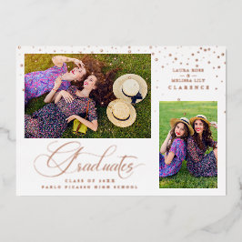 Double Graduation Luxury Rose Gold 2 Photos Stars Folieneinladung