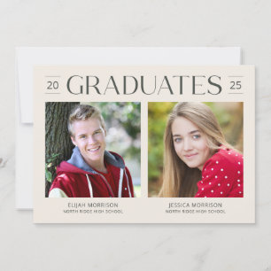 Double Graduation Minimalist Cream Grad Party Einladung