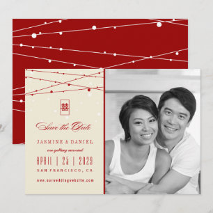 Double Happy Fairy Lights Foto Save the Date Einladung