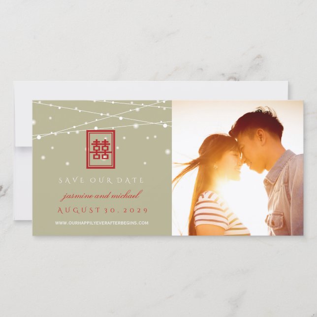 Double Happy Lights Save the Date Foto Card (Vorderseite)