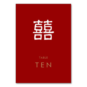 Double Happy Modern Red Tischnummer Card