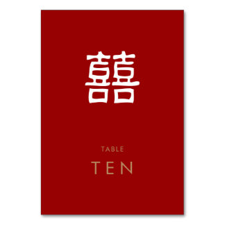 Double Happy Modern Red Tischnummer Card