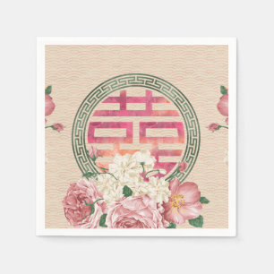 Double Happy Symbol auf Gentle Peony Muster Serviette