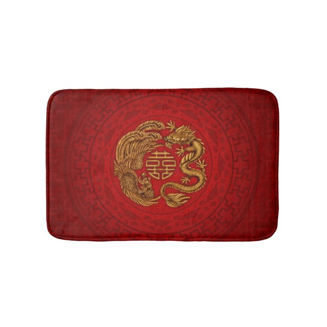 Double Happy Symbol mit Phoenix und Dragon Badematte (Vorderseite)