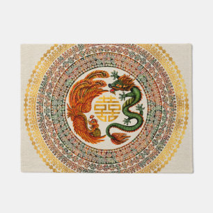 Double Happy Symbol mit Phoenix und Dragon Fußmatte