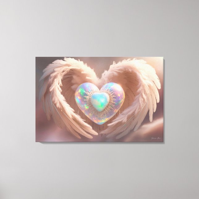 *~* Double Heart White Angel Wings AP78 Opal Leinwanddruck (Vorderseite)