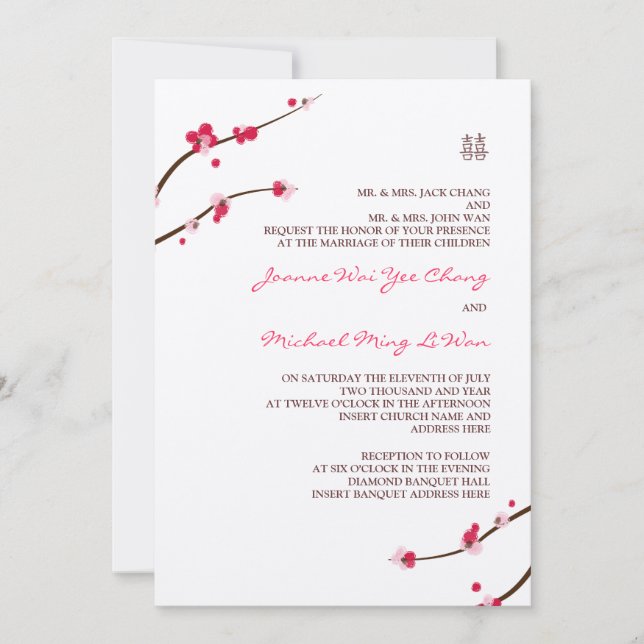 Double invitation de bonheur de fleurs de cerisier (Devant)