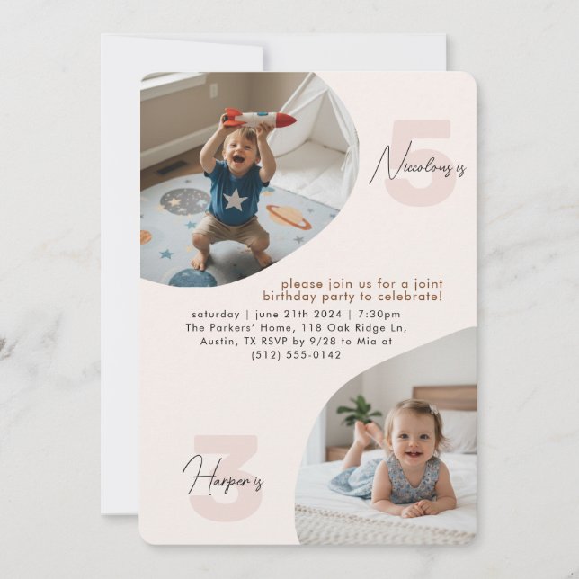 Double Joint Birthday Party Invitations Kids Photo Einladung (Vorderseite)