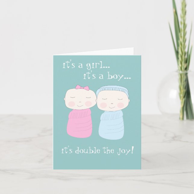 Double la joie ! Carte pour notes Twin Girl & Boy (Devant)