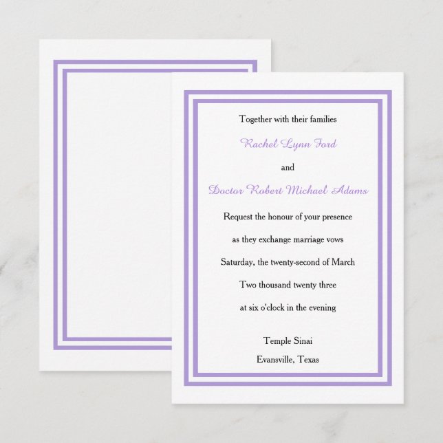 Double Lavender Trim - 3x5 Einladung zur Hochzeit (Vorne/Hinten)